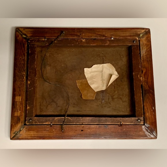 Antique Rustic Wooden Framed Oil on Canvas Portrait of Dog - Picture 7 of 11